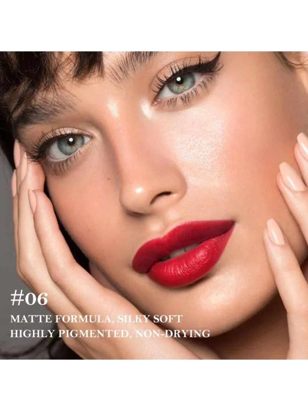 Women 1Pcs-A06# Ruby Red Shimmery Metallic Cone-Tip Glitter Lipstick & Lip Liner